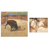 El Percance del Torero "carmelo", A) CORNADA DEL TORO "MICHÍN" AL TORERO ARMANDO PÉREZ "CARMELO", Óleo sobre tela