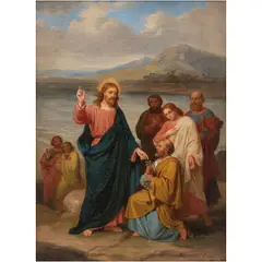 Pelegrí Clavé, CRISTO ENTREGA LAS LLAVES A SAN PEDRO, Óleo sobre tela