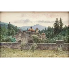 August Löhr Salzburg, CONVENTO DEL DESIERTO DE LOS LEONES, Acuarela sobre papel