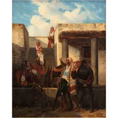 Édouard Pingret, EL ABREVADERO, Óleo sobre tela