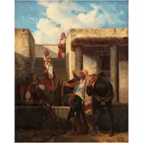 Édouard Pingret, EL ABREVADERO, Óleo sobre tela