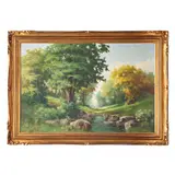ITALIA, SIGLO XX by Paisaje Boscoso Con Campesinas, Óleo sobre tela, sold Jan 2026