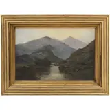 Alfred Bréanski, Paisaje con montañas, Óleo sobre madera
