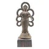 Deidad India, SIGLO XX, Bronce, acabado dorado; con base de madera (fracturada)