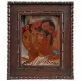 Alfonso X. Peña, Pareja con flores, 1932, Óleo sobre masonite