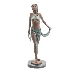 Enrique Jolly, BAILARINA ÁRABE, Bronce, patinado en tono verde y marrón; con base de mármol negro