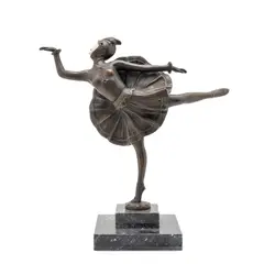 Bailarina, SIGLO XX, Bronce, patinado en color marrón, aplicación de resina, estilo ART DECO; con base de mármol negro