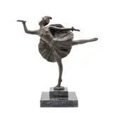 Bailarina, SIGLO XX, Bronce, patinado en color marrón, aplicación de resina, estilo ART DECO; con base de mármol negro