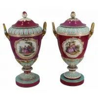 Kpm, Pair of Signed Porcelain Lidded Urns