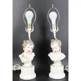 Meissen, Pr Of Porcelain Busts As Lamps /