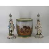 Meissen, ? Figural Candlesticks And A Large, Old Paris Porcelain Planter As / Is