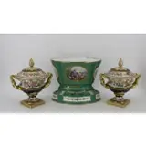 Sèvres, Porcelain Planter On Stand Together With, A Pair Of Vista Allegra Porcelain Lidded Urns