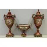 Sèvres, Signed 3 Piece Porcelain Garniture Set