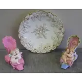 Meissen, Lot Including 2 Cherubs in Shoes, Together with a gilded oak and acorn bowl