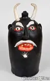 Brown Pottery, Monumental BROWN POTTERY / ARDEN, NC Stoneware Painted Devil Face Jug, 1895-1967, Stoneware