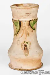Solomon Bell, Rare SOLOMON BELL / STRASBURG / VA Redware Vase w/ Green and Brown Decoration, circa 1870, Redware