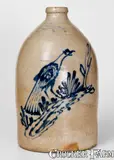 James Otto Lewis, Very Rare W-A-LEWIS / GALESVILLE-N-Y Stoneware Jug w/ Game Bird and Stump Motif, circa 1858, Stoneware