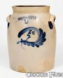 Scarce COWDEN & WILCOX / HARRISBURG, PA Stoneware Jar w/ Man-in-the-Moon by Cowden & Wilcox, circa 1865, Stoneware, sold Mar 2018