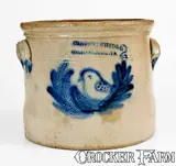 COWDEN & WILCOX / HARRISBURG, PA Stoneware Crock w/ Bird Decoration by Cowden & Wilcox, circa 1865, Stoneware, sold Mar 2018