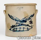 Rare J. & E. NORTON / BENNINGTON, VT Stoneware Hawk Crock by J. & E. Norton, circa 1855, Stoneware, sold Mar 2018