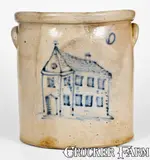 C. W. Braun, Rare C.W. BRAUN / BUFFALO, N.Y. Stoneware Crock w/ Elaborate House Design
