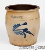 COWDEN & WILCOX / HARRISBURG, PA Stoneware Cream Jar w/ Floral Decoration by Cowden & Wilcox, circa 1865, Stoneware, sold Mar 2018