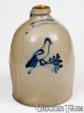 Fine COWDEN & WILCOX / HARRISBURG, PA Stoneware Jug w/ Bird Design by Cowden & Wilcox, circa 1865, Stoneware, sold Mar 2018