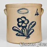 Burger & Lang, 4 Gal. BURGER & LANG / ROCHESTER, NY Stoneware Crock w/ Floral Decoration, circa 1875, Stoneware