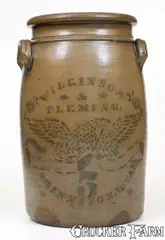 Wilkinson & Fleming, 5 Gal. WILKINSON & FLEMING / SHINNSTON, W. VA. Stoneware Eagle Jar, circa 1875, Stoneware
