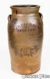 J. P. Parker, Fine 5 Gal. J. P. PARKER / JANE LEW Stoneware Churn, circa 1870, Stoneware