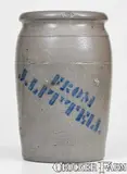 From, Scarce Half-Gallon FROM / J. LITTELL (Greensboro, PA) Stoneware Jar, circa 1870, Stoneware