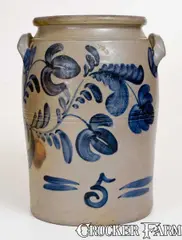 Hamilton, Fine 5 Gal. HAMILTON / GREENSBORO, PA Stoneware Jar, circa 1860, Stoneware