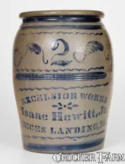Excelsior Works, Fine EXCELSIOR WORKS / Isaac Hewitt, Jr. / RICES LANDING, PA Stoneware Jar, circa 1875, Stoneware