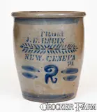 From J. E. Eneix, 2 Gal. FROM J. E. ENEIX / NEW GENEVA, PA Stoneware Cream Jar, circa 1875, Stoneware