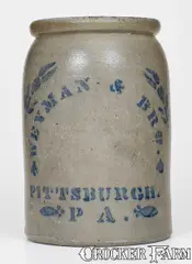 Weyman & Bro, WEYMAN & BRO. / PITTSBURGH, PA Stoneware Tobacco Jar, circa 1875, Stoneware