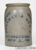 Weyman & Bro, WEYMAN & BRO. / PITTSBURGH, PA Stoneware Tobacco Jar, circa 1875, Stoneware