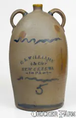 C. L. WILLIAMS & CO. / NEW GENEVA, PA Double-Handled Stoneware Jug by C. L. Williams & Co., circa 1895, Stoneware, sold Mar 2018