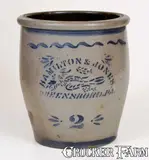 Hamilton & Jones, HAMILTON & JONES / GREENSBORO, PA Stoneware Cream Jar w/ Stenciled Bird, circa 1875, Stoneware