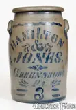 Hamilton & Jones, 3 Gal. HAMILTON & JONES / GREENSBORO, PA Stoneware Jar, circa 1875, Stoneware