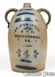 Jas. Hamilton & Co., 4 Gal. JAS. HAMILTON & CO. / GREENSBORO, PA Stoneware Double-Handled Jug, circa 1875, Stoneware