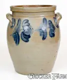 4 Gal. JOHN BELL / WAYNESBORO Stoneware Jar with Floral Decoration by John Bell, circa 1850-1880, Stoneware, sold Mar 2018