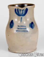 A.J. Buttler, A. J. BUTTLER / NEW BRUNSWICK, NJ Stoneware Pitcher w/ Floral Decoration, circa 1860, Stoneware