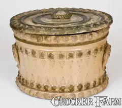 M. James, Rare Ohio Butter Crock w/ Impressed and Applied Decoration, "M. James / Aug. 3 / 1890", 1890, Stoneware