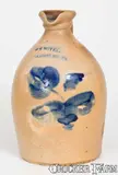 Wm. Moyer, Rare WM. MOYER / HARRISBURG, PA Stoneware Syrup Jug with Floral Decoration, circa 1858-1861, Stoneware