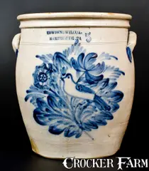 Cowden & Wilcox, Exceptional COWDEN & WILCOX / HARRISBURG, PA Stoneware Jar w/ Elaborate Bird Scene, circa 1865, Stoneware