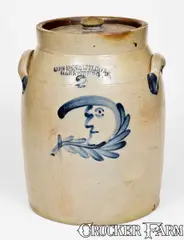 Cowden & Wilcox, 2 Gal. COWDEN & WILCOX / HARRISBURG, PA Stoneware Jar with Man-in-the-Moon Decoration, circa 1865, Stoneware