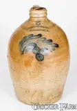 3 Gal. COWDEN & WILCOX / HARRISBURG, PA Stoneware Jug with Cherries Decoration by Cowden & Wilcox, circa 1865, Stoneware, sold Oct 2017