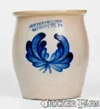 COWDEN & WILCOX / HARRISBURG, PA Stoneware Cream Jar with Floral Decoration by Cowden & Wilcox, circa 1865, Stoneware, sold Oct 2017