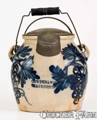 Cowden & Wilcox, Exceptional COWDEN & WILCOX / HARRISBURG, PA Stoneware Batter Pail w/ Grapes Motif, circa 1865, Stoneware