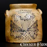 Wm E. Warner, Rare WM E WARNER / WEST TROY Patriotic Stoneware Eagle Crock